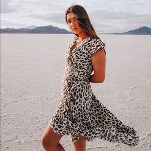 The Adventure Dress Women’s Travel Wrap Dress Leopard Print Petite Size Medium